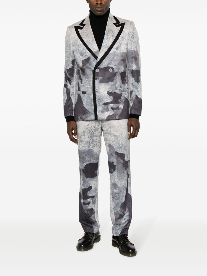 KIDSUPER Suede Portrait Graphic Print Suit Pants Black - MAISONDEFASHION.COM