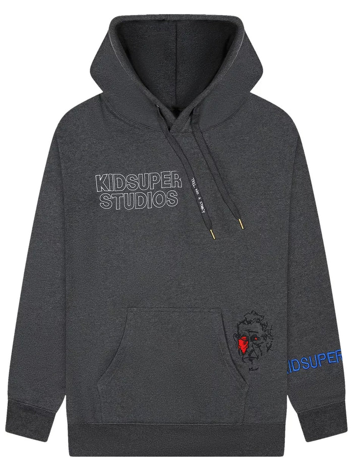 KIDSUPER Super Embroidered Hoodie Grey - MAISONDEFASHION.COM