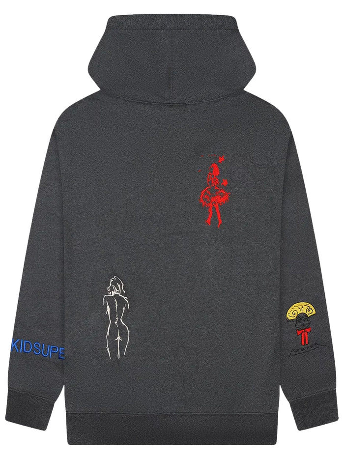 KIDSUPER Super Embroidered Hoodie Grey - MAISONDEFASHION.COM