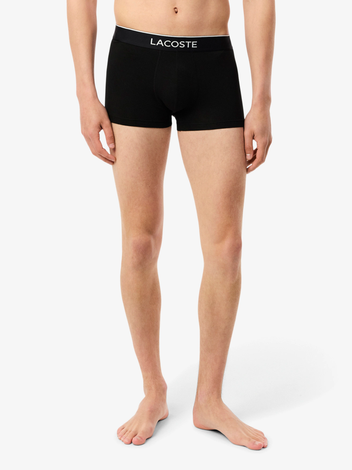 LACOSTE 3-Pack Printed Stretch Trunks Black/Grey - MAISONDEFASHION.COM