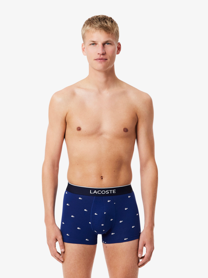 LACOSTE 3-Pack Printed Stretch Trunks Navy/Grey/Red - MAISONDEFASHION.COM