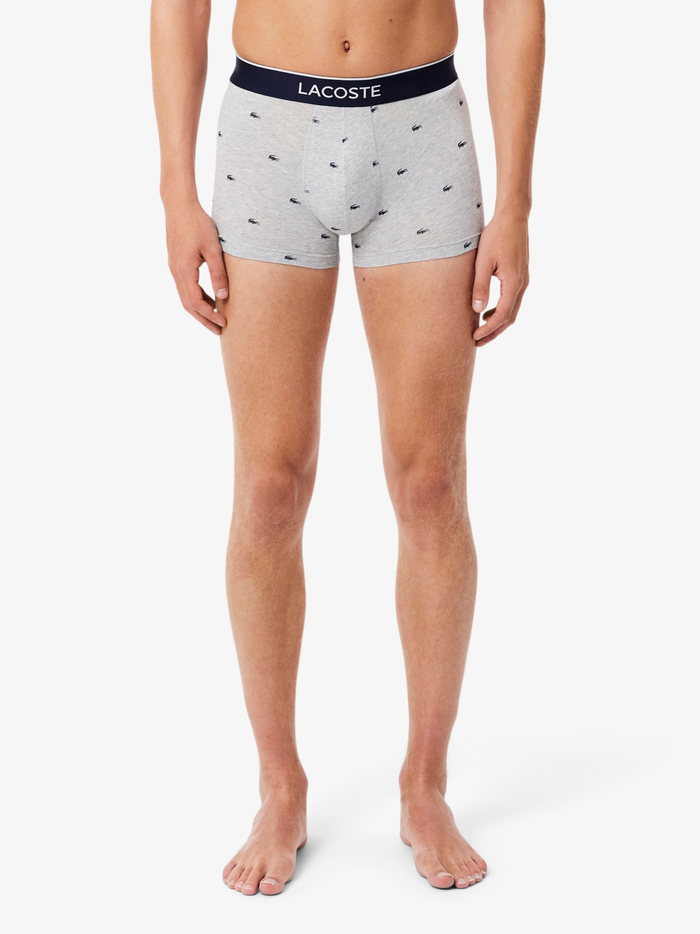 LACOSTE 3-Pack Printed Stretch Trunks Navy/Grey/Red - MAISONDEFASHION.COM