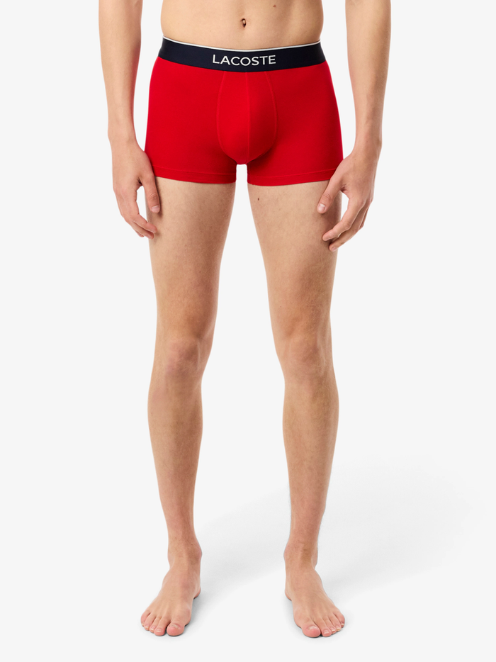 LACOSTE 3-Pack Printed Stretch Trunks Navy/Grey/Red - MAISONDEFASHION.COM
