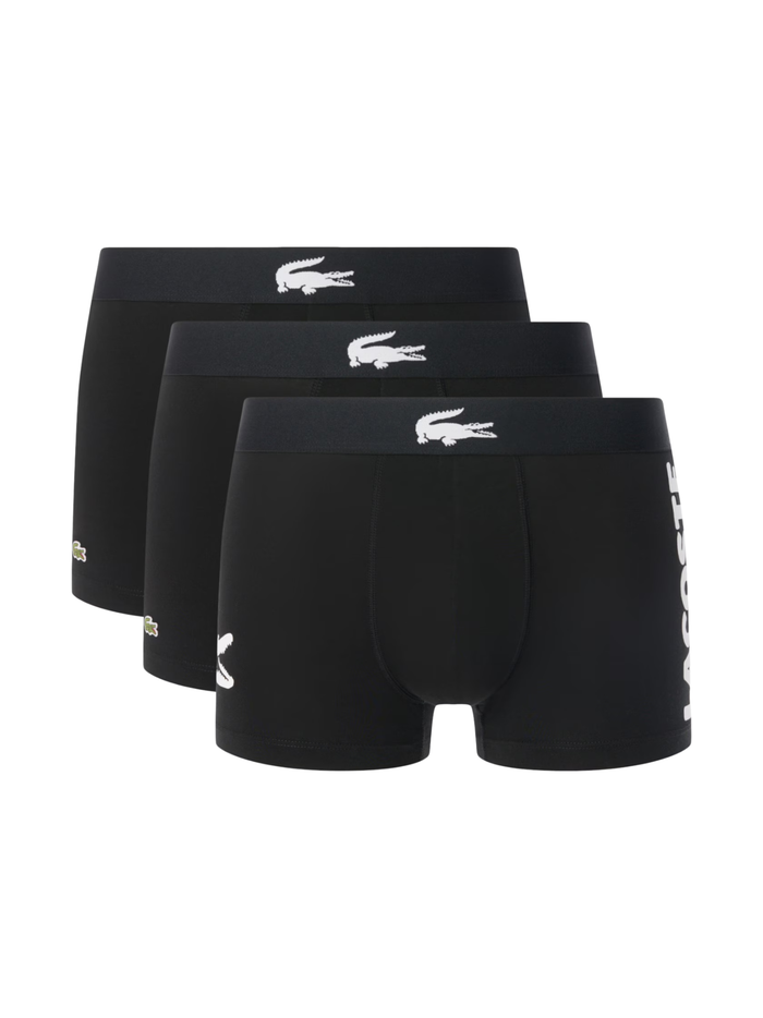 LACOSTE 3-Pack Stretch Cotton Trunks Black - MAISONDEFASHION.COM