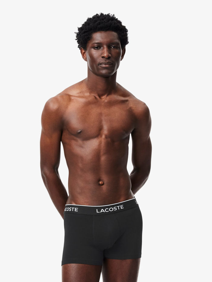 LACOSTE 3-Pack Stretch Cotton Trunks Black - MAISONDEFASHION.COM