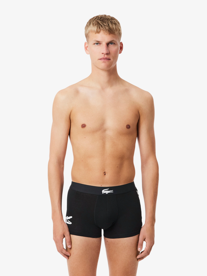 LACOSTE 3-Pack Stretch Cotton Trunks Black - MAISONDEFASHION.COM