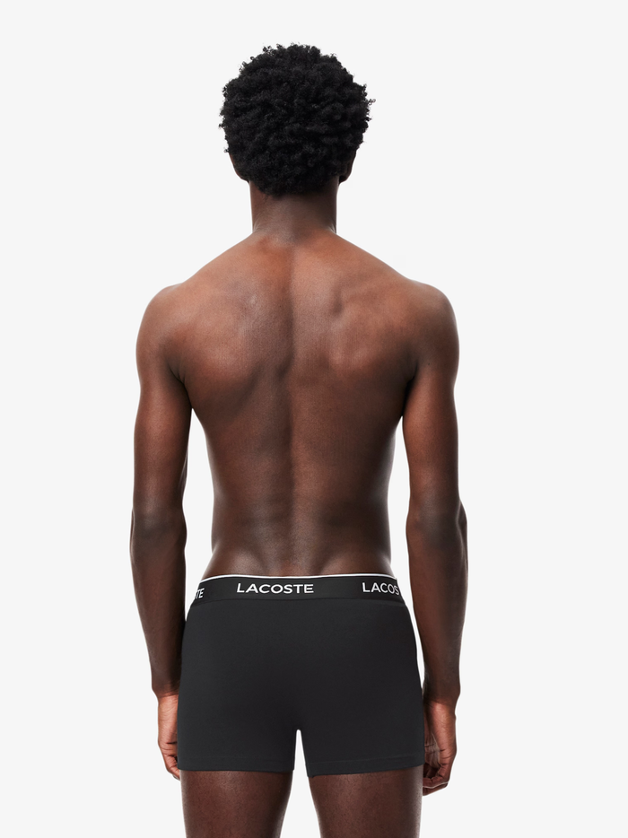 LACOSTE 3-Pack Stretch Cotton Trunks Black - MAISONDEFASHION.COM