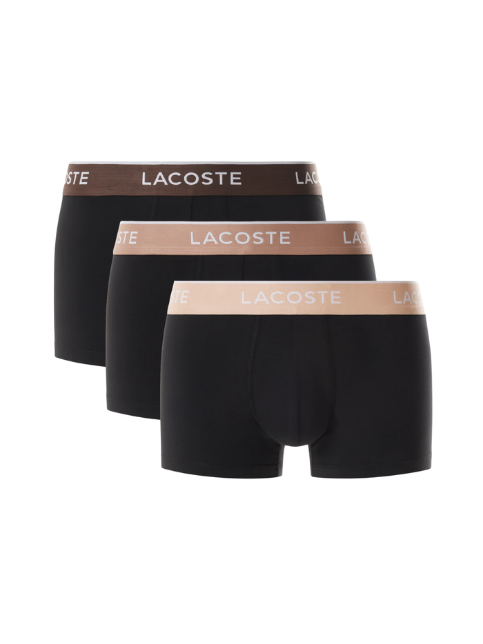 LACOSTE 3-Pack Stretch Cotton Trunks Black/Beige/Brown - MAISONDEFASHION.COM