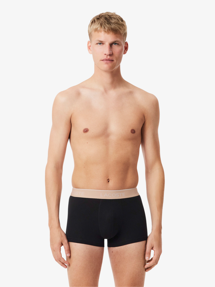 LACOSTE 3-Pack Stretch Cotton Trunks Black/Beige/Brown - MAISONDEFASHION.COM