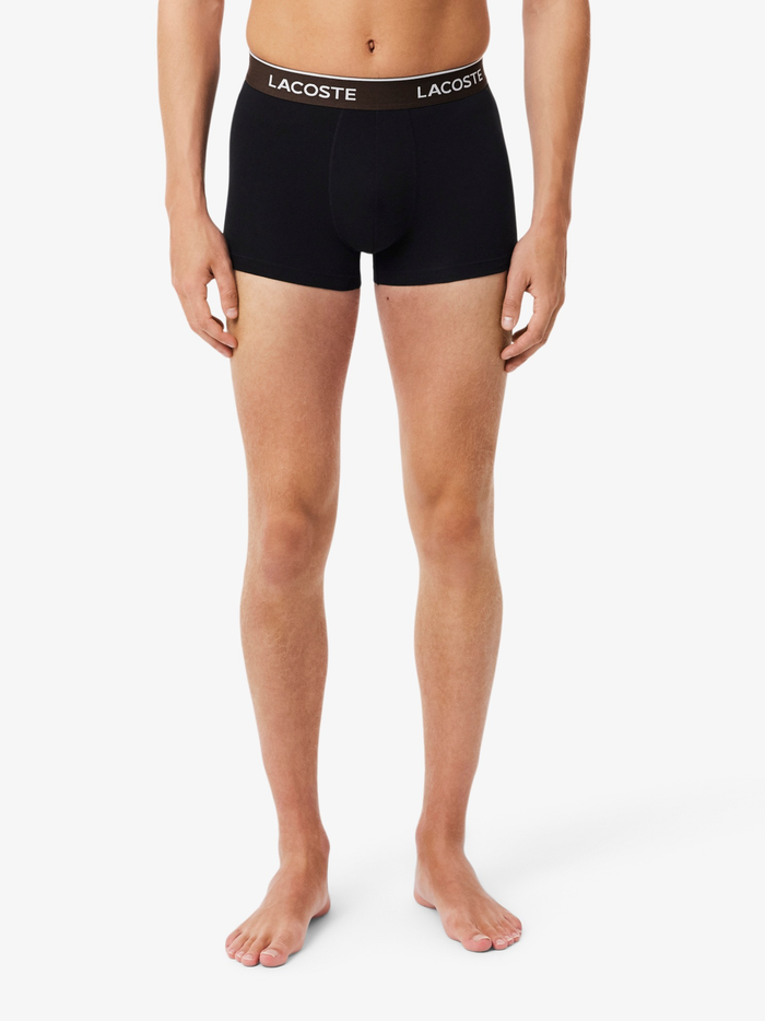 LACOSTE 3-Pack Stretch Cotton Trunks Black/Beige/Brown - MAISONDEFASHION.COM