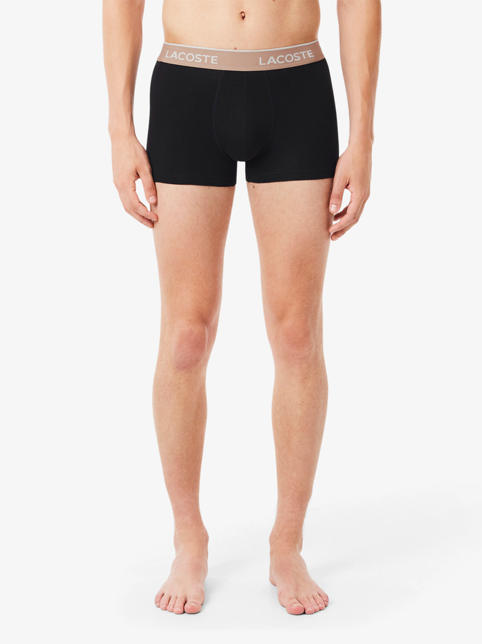 LACOSTE 3-Pack Stretch Cotton Trunks Black/Beige/Brown - MAISONDEFASHION.COM