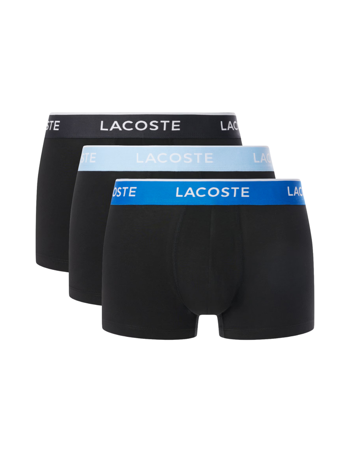 LACOSTE 3-Pack Stretch Cotton Trunks Black/Blue/Dark Grey - MAISONDEFASHION.COM