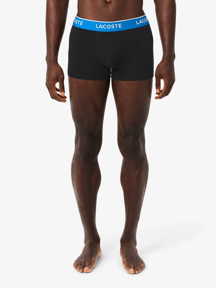 LACOSTE 3-Pack Stretch Cotton Trunks Black/Blue/Dark Grey - MAISONDEFASHION.COM