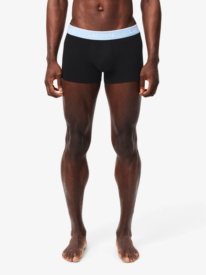 LACOSTE 3-Pack Stretch Cotton Trunks Black/Blue/Dark Grey - MAISONDEFASHION.COM