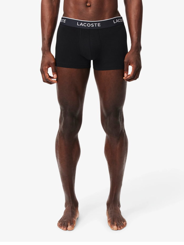 LACOSTE 3-Pack Stretch Cotton Trunks Black/Blue/Dark Grey - MAISONDEFASHION.COM