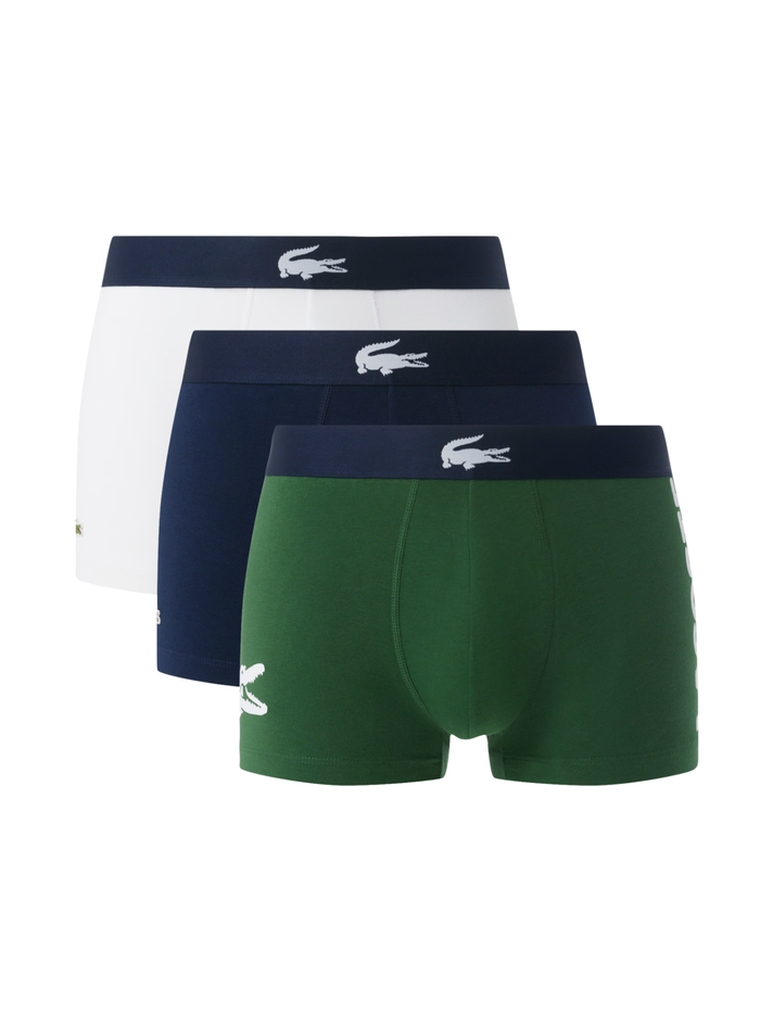 LACOSTE 3-Pack Stretch Cotton Trunks Green/Navy/White - MAISONDEFASHION.COM