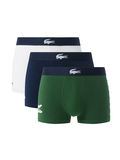 LACOSTE 3-Pack Stretch Cotton Trunks Green/Navy/White - MAISONDEFASHION.COM