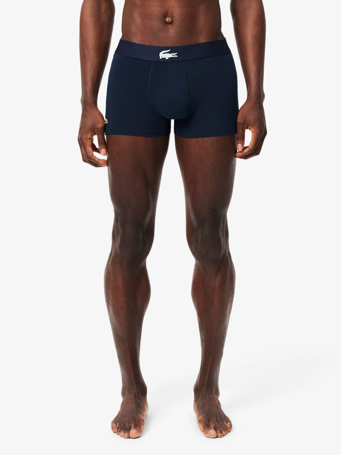 LACOSTE 3-Pack Stretch Cotton Trunks Green/Navy/White - MAISONDEFASHION.COM