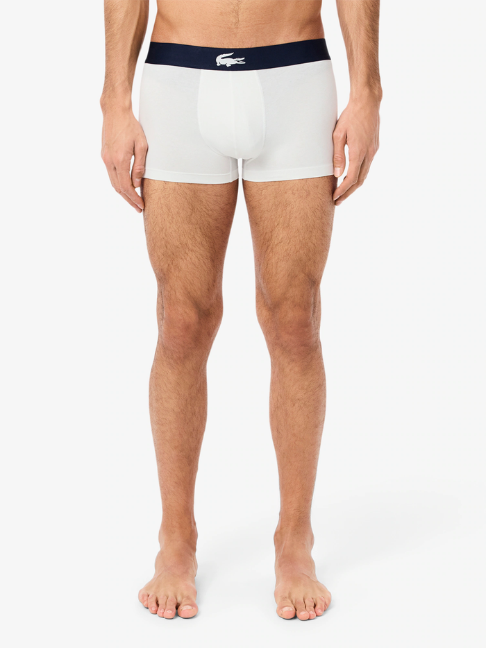 LACOSTE 3-Pack Stretch Cotton Trunks Green/Navy/White - MAISONDEFASHION.COM