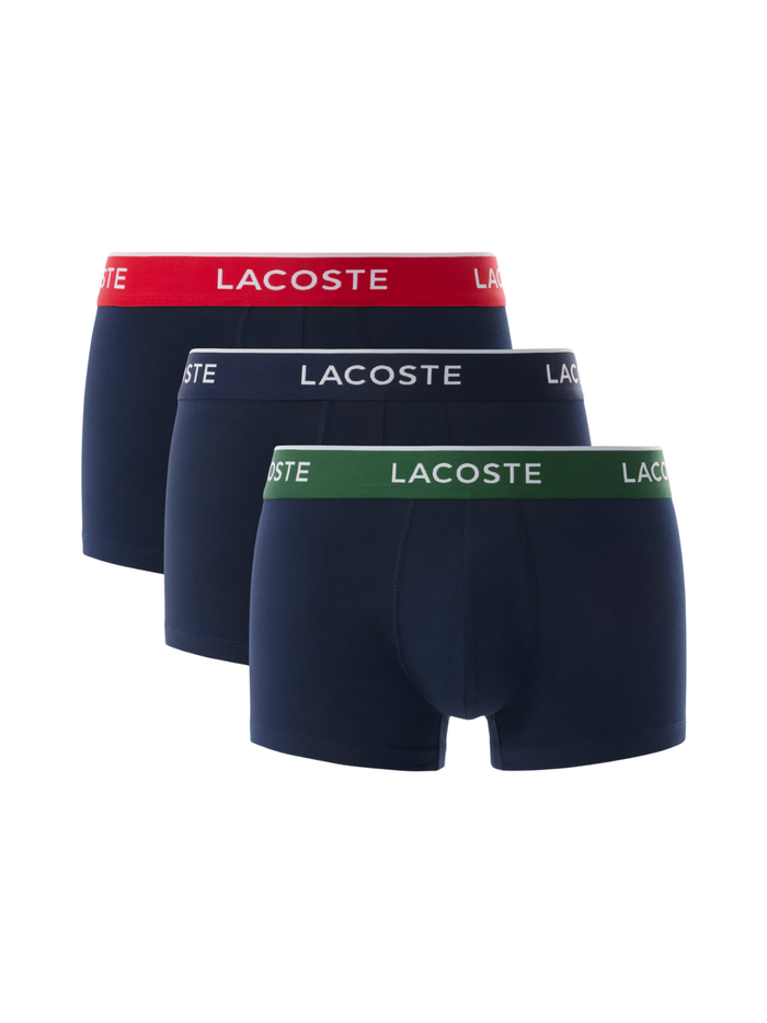 LACOSTE 3-Pack Stretch Cotton Trunks Navy/Green/Red - MAISONDEFASHION.COM