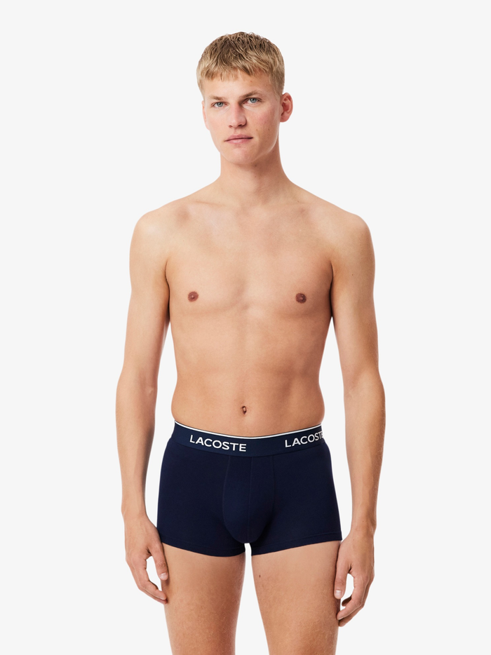 LACOSTE 3-Pack Stretch Cotton Trunks Navy/Green/Red - MAISONDEFASHION.COM