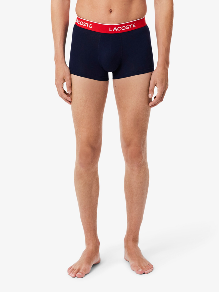 LACOSTE 3-Pack Stretch Cotton Trunks Navy/Green/Red - MAISONDEFASHION.COM