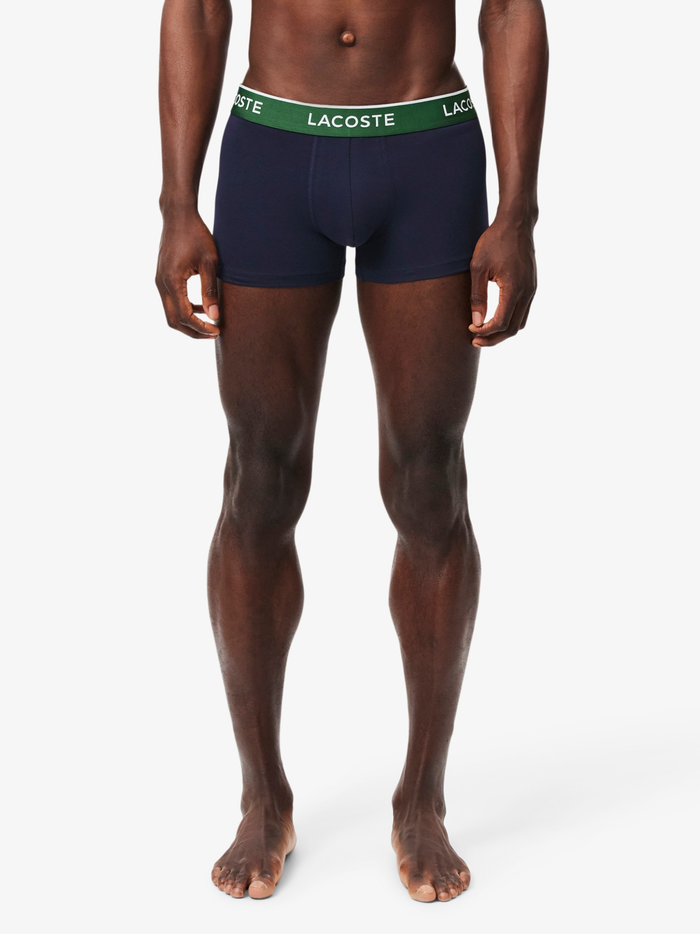 LACOSTE 3-Pack Stretch Cotton Trunks Navy/Green/Red - MAISONDEFASHION.COM