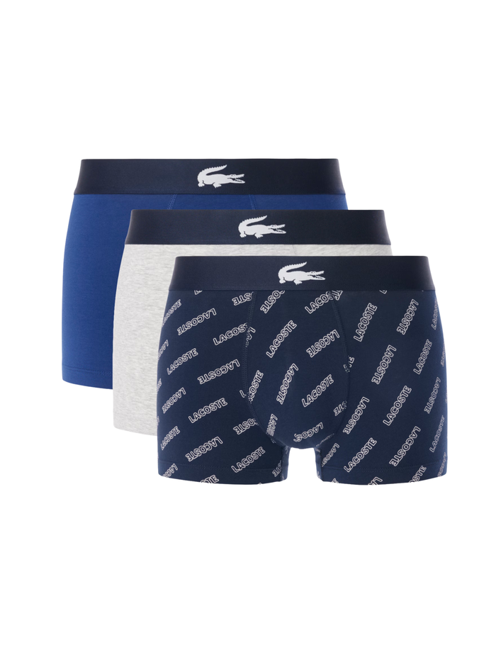 LACOSTE 3-Pack Stretch Cotton Trunks Navy/White/Grey - MAISONDEFASHION.COM