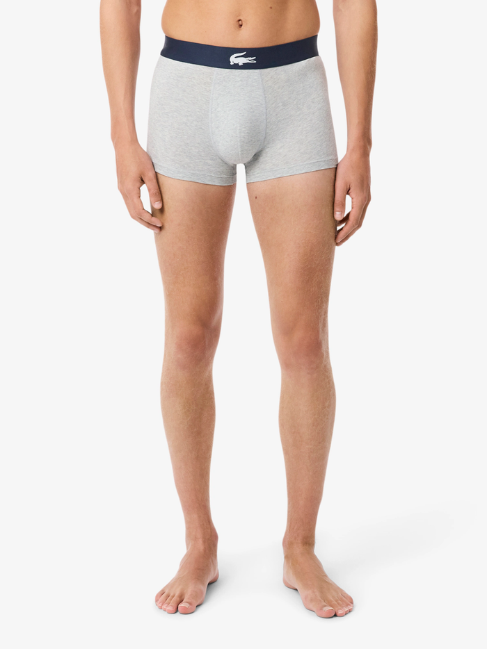 LACOSTE 3-Pack Stretch Cotton Trunks Navy/White/Grey - MAISONDEFASHION.COM