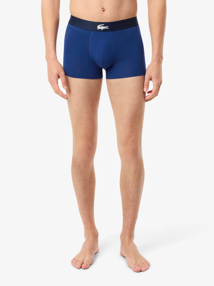 LACOSTE 3-Pack Stretch Cotton Trunks Navy/White/Grey - MAISONDEFASHION.COM