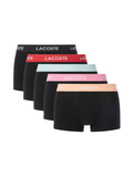 LACOSTE 5-Pack Stretch Cotton Trunks Black/Multicolour - MAISONDEFASHION.COM