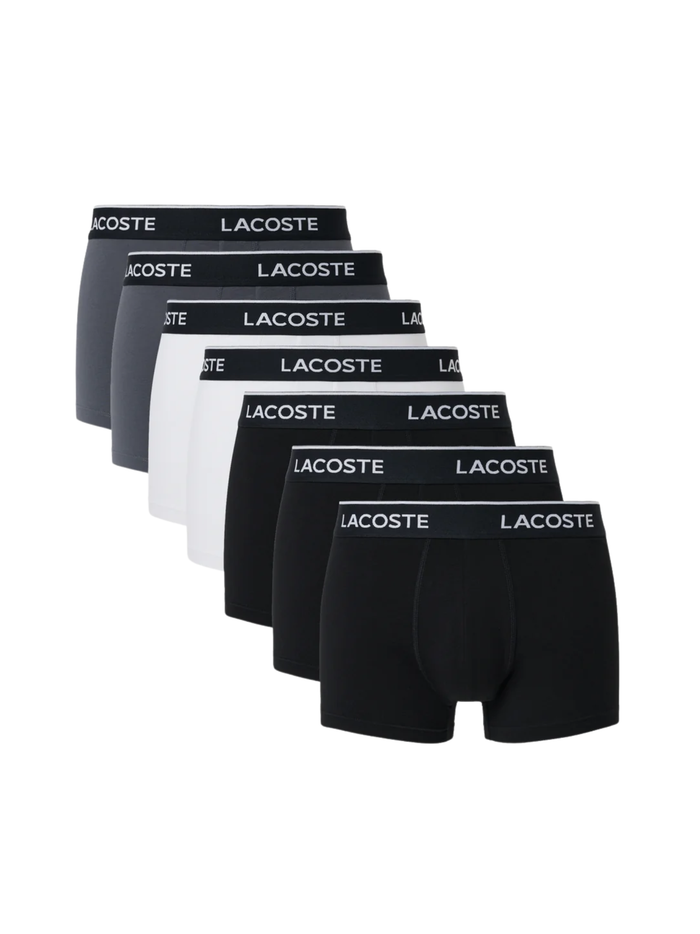 LACOSTE 7-Pack Logo Waist Trunks Grey/White/Black - MAISONDEFASHION.COM