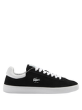 LACOSTE Baseshot Leather Sneakers in Black/White - front view showing classic low-top silhouette and iconic crocodile logo
