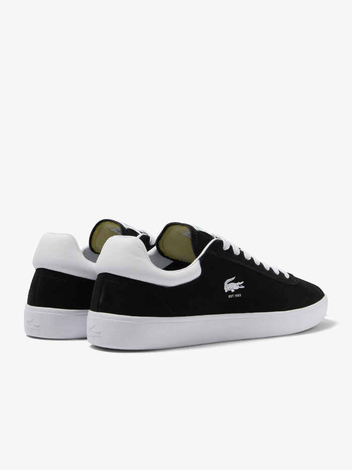 LACOSTE Baseshot Leather Sneakers in Black/White - top-down view showing lace-up closure and interior design