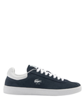 LACOSTE Baseshot Leather Sneakers in Navy/White - front view showing classic low-top silhouette and iconic crocodile logo