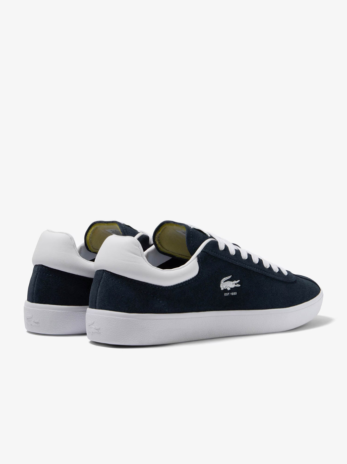 LACOSTE Baseshot Leather Sneakers in Navy/White - top-down view showing lace-up closure and interior design