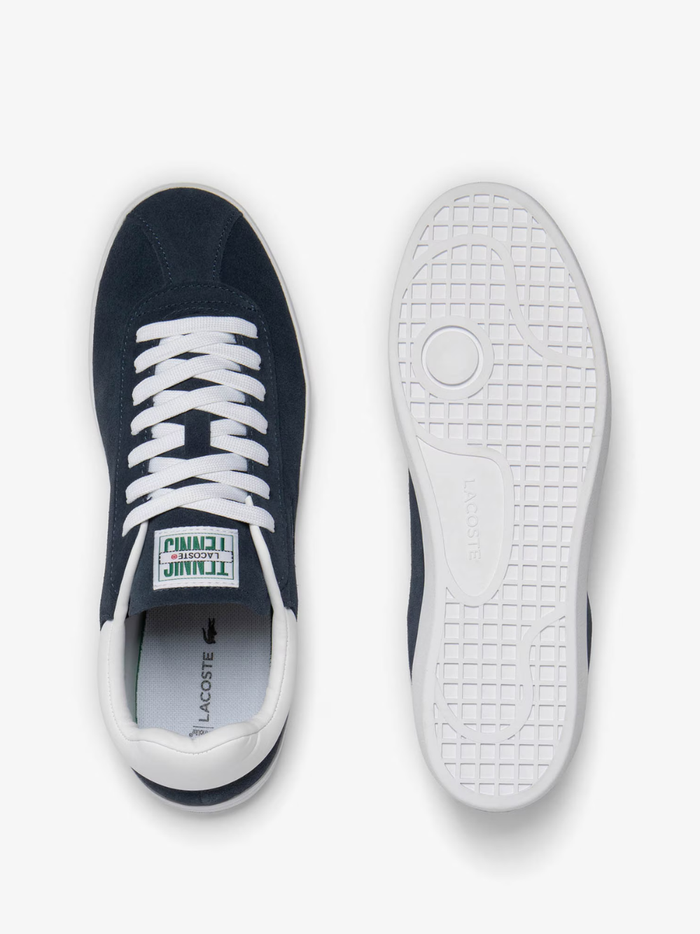 LACOSTE Baseshot Leather Sneakers in Navy/White - sole view displaying rubber outsole pattern and traction design