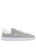 LACOSTE Baseshot Translucent Sole Sneakers in Grey/White - front view showing classic low-top silhouette with translucent sole and iconic crocodile logo