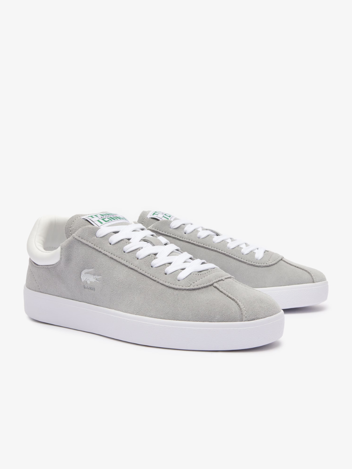 LACOSTE Baseshot Translucent Sole Sneakers in Grey/White - back view highlighting heel design and translucent sole detail