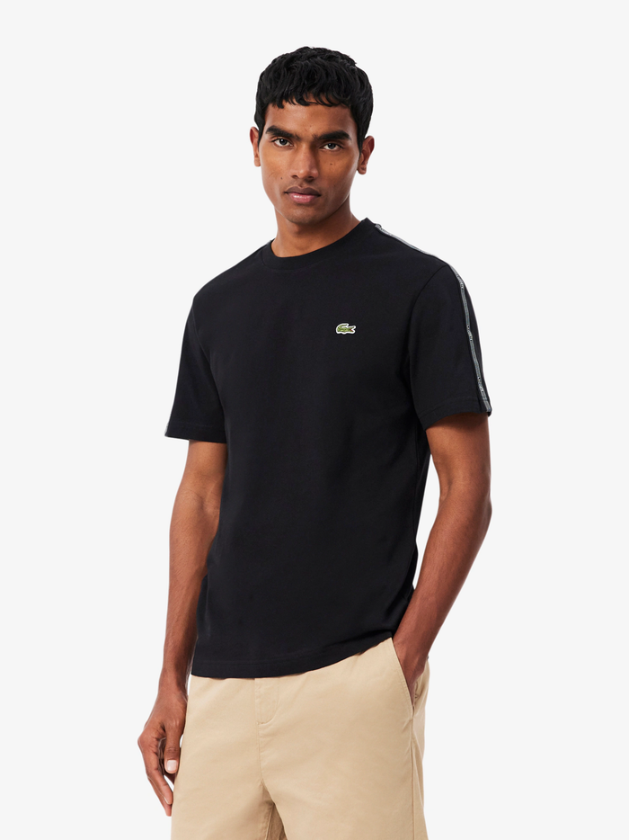 LACOSTE Branded Stripe Band T-shirt Black - MAISONDEFASHION.COM