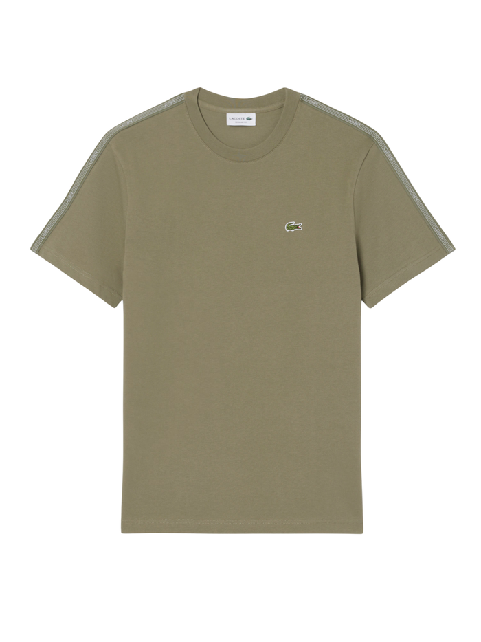 LACOSTE Branded Stripe Band T-shirt Khaki Green - MAISONDEFASHION.COM