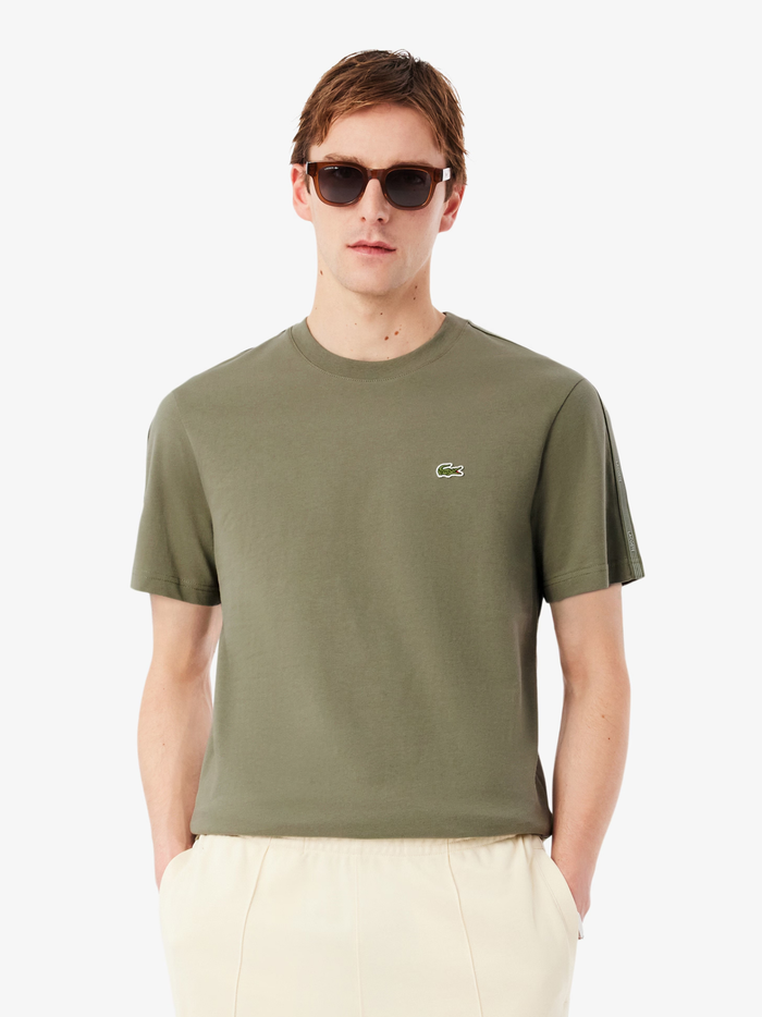 LACOSTE Branded Stripe Band T-shirt Khaki Green - MAISONDEFASHION.COM