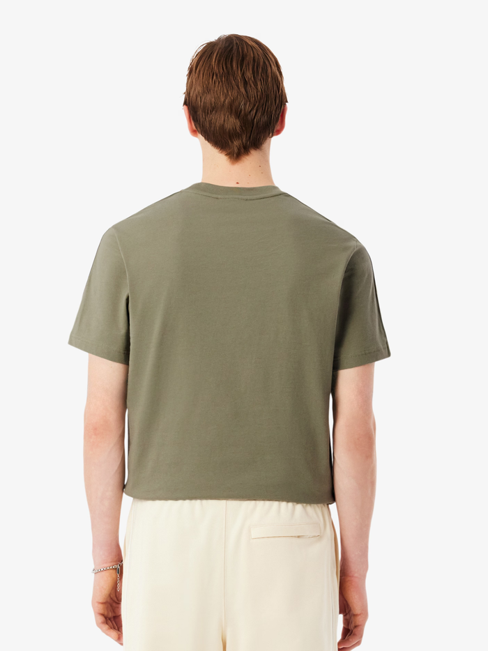 LACOSTE Branded Stripe Band T-shirt Khaki Green - MAISONDEFASHION.COM