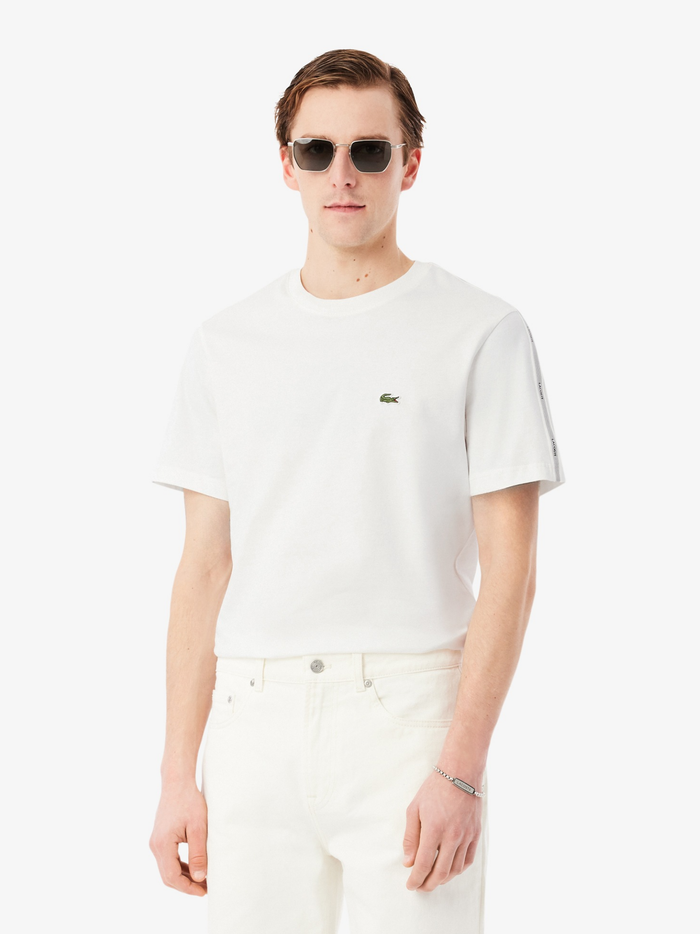 LACOSTE Branded Stripe Band T-shirt White - MAISONDEFASHION.COM