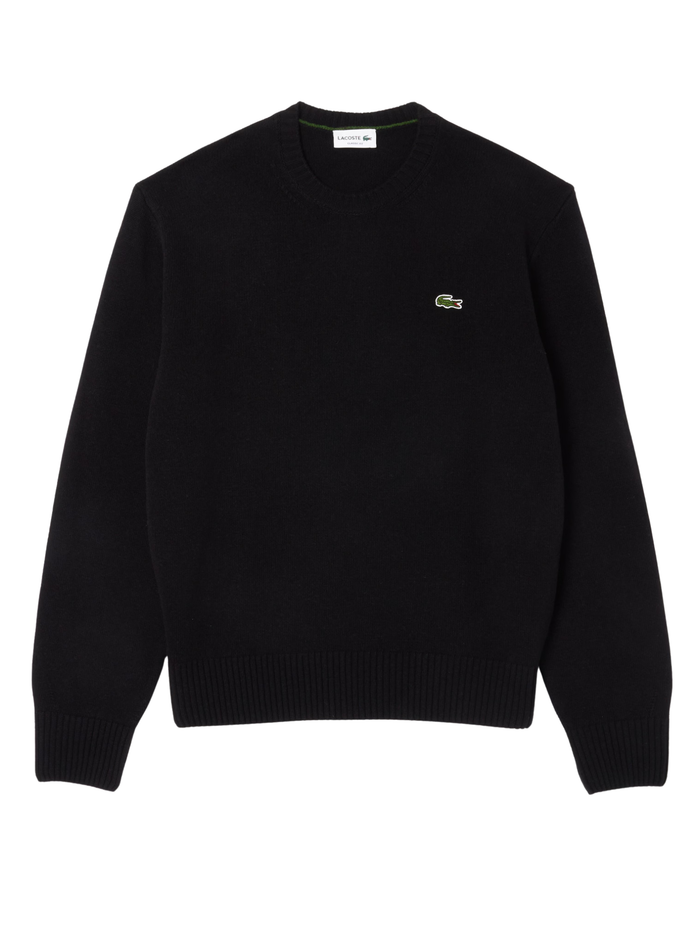 LACOSTE Carded Wool Crew Neck Sweater Black - MAISONDEFASHION.COM