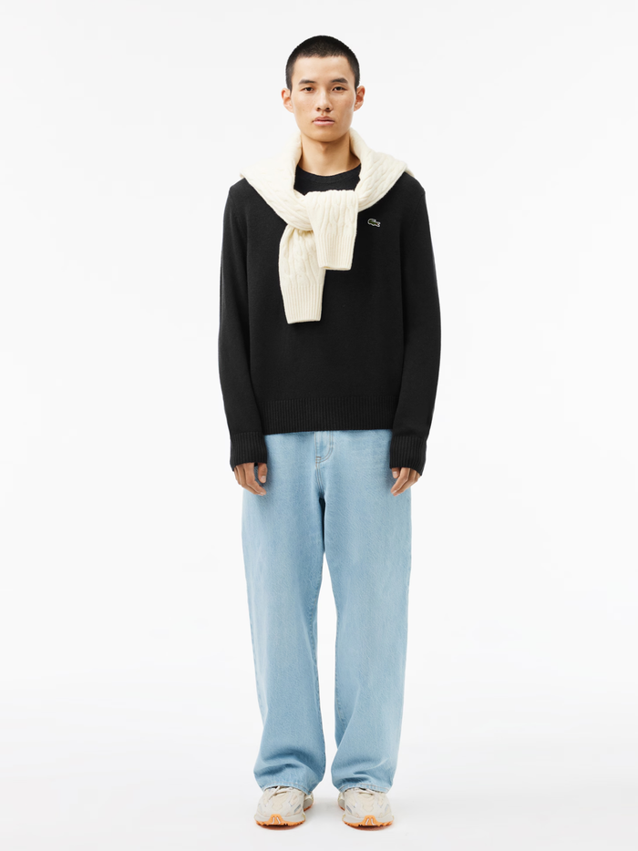 LACOSTE Carded Wool Crew Neck Sweater Black - MAISONDEFASHION.COM