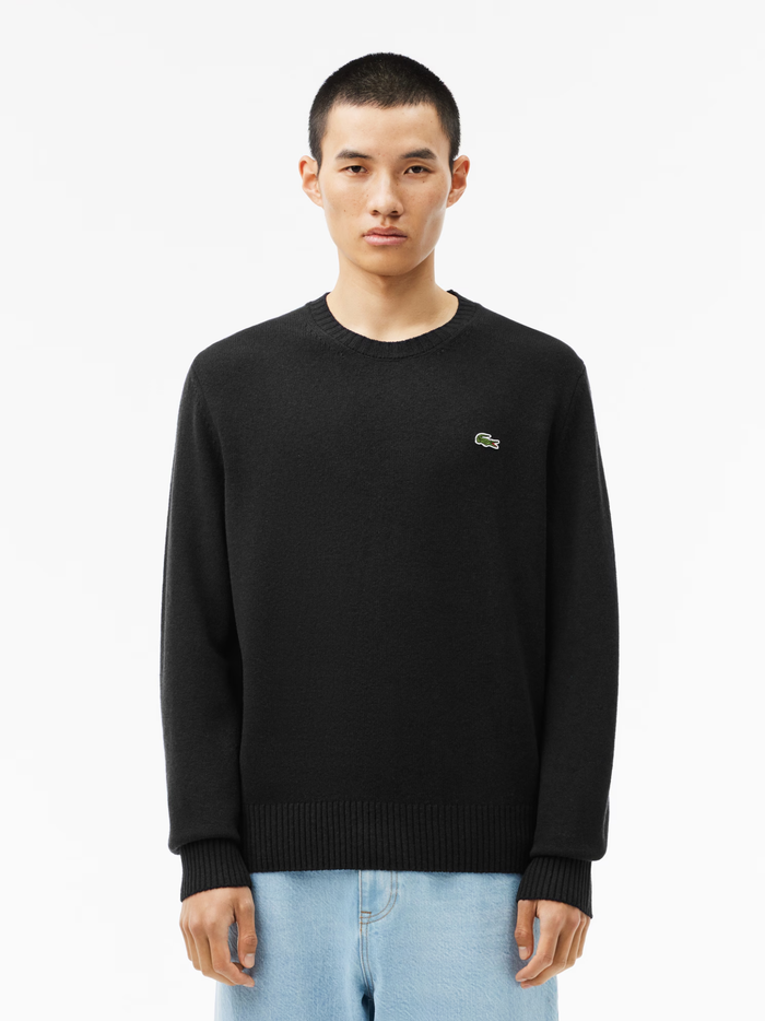 LACOSTE Carded Wool Crew Neck Sweater Black - MAISONDEFASHION.COM