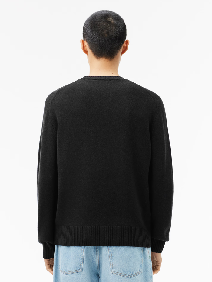 LACOSTE Carded Wool Crew Neck Sweater Black - MAISONDEFASHION.COM