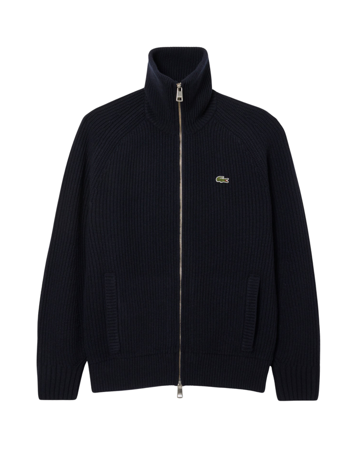 LACOSTE Carded Wool High Neck Zipped Sweater Midnight Blue - MAISONDEFASHION.COM