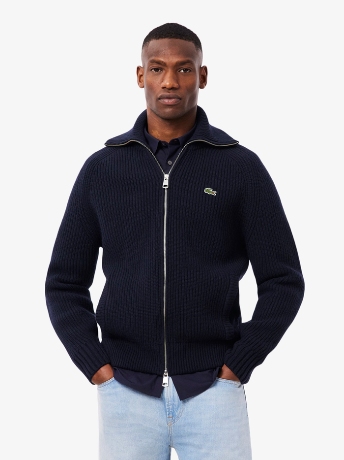 LACOSTE Carded Wool High Neck Zipped Sweater Midnight Blue - MAISONDEFASHION.COM